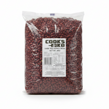 Bag of Cooks & Co. dark red kidney beans on a white background