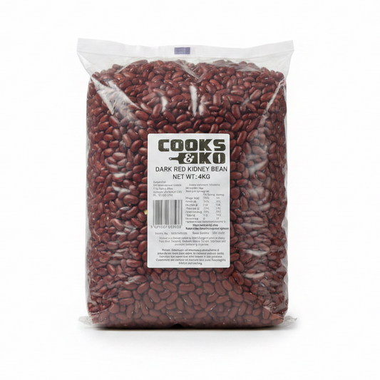 Bag of Cooks & Co. dark red kidney beans on a white background