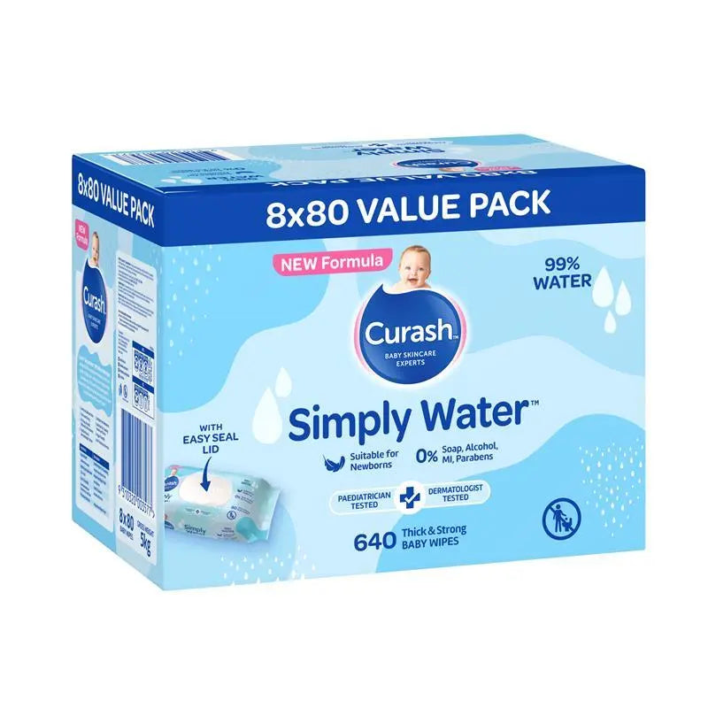 Curash Simply Water Wipes 8 x 80 pack