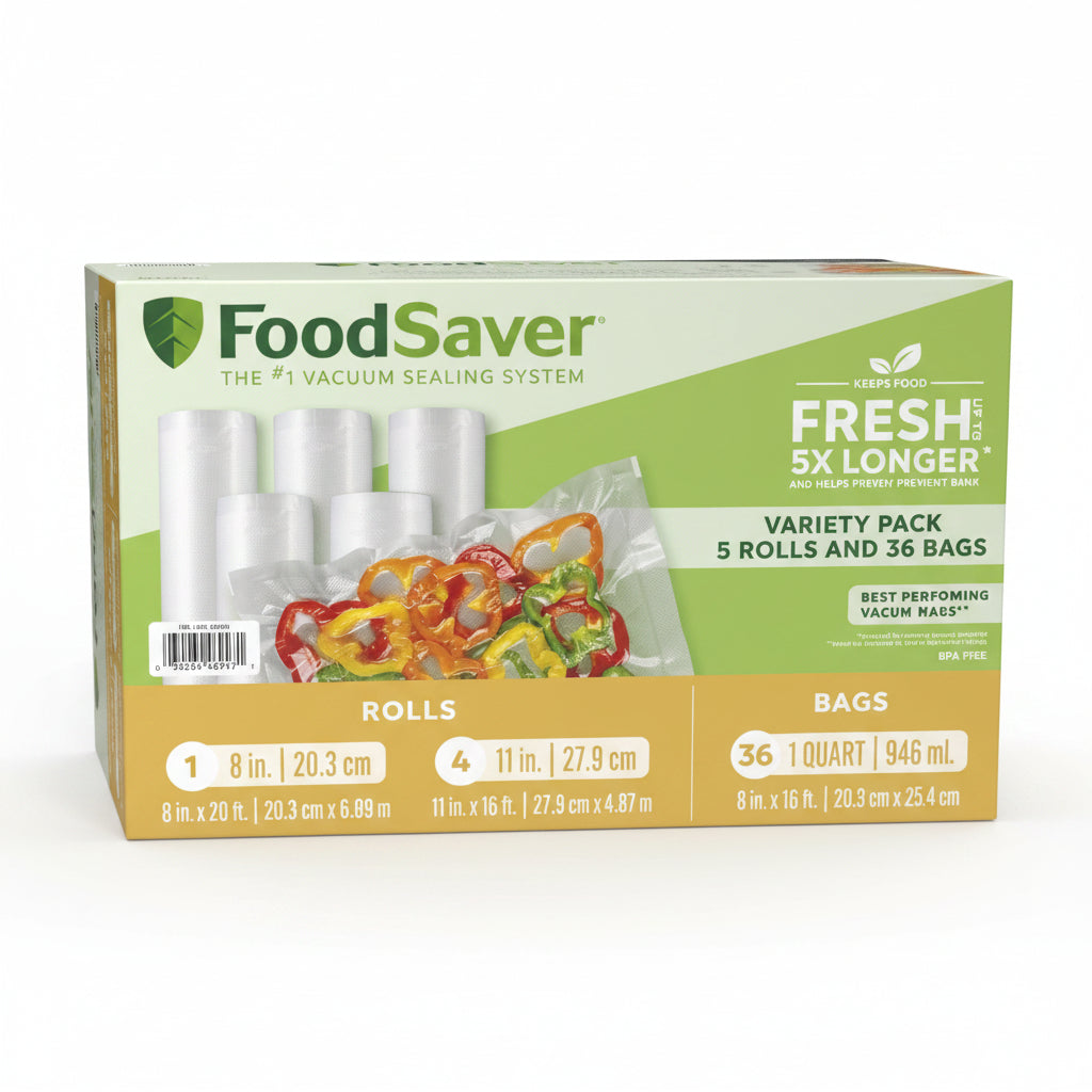 FoodSaver Vacuum Seal Rolls & Bags Variety Pack 5 rolls and 36 bags