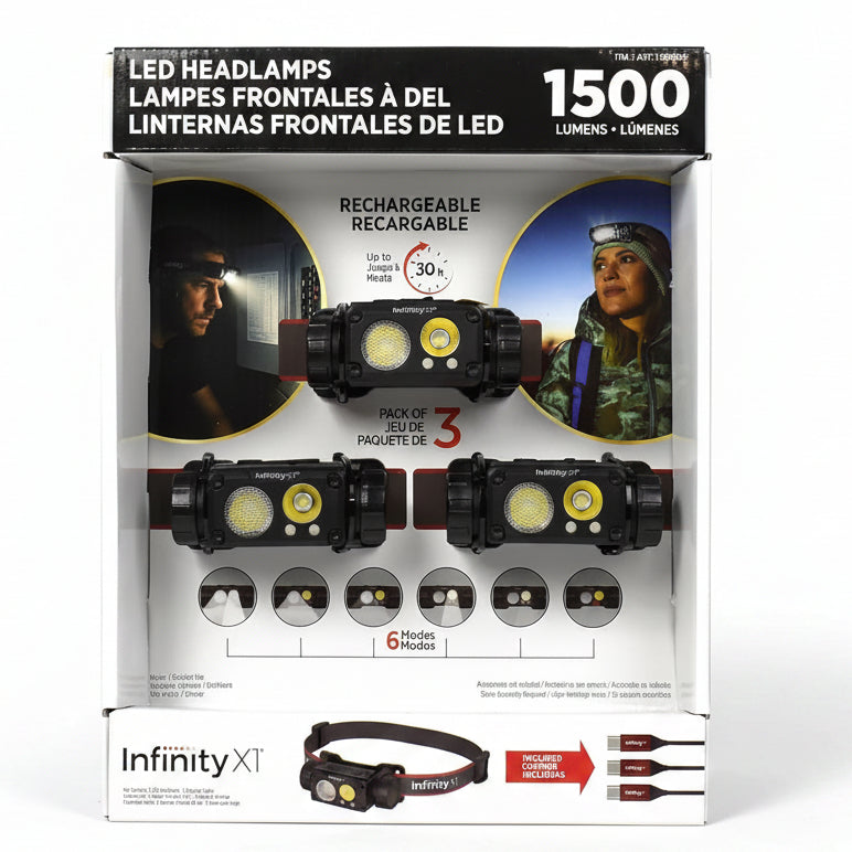 Infinity X1 1500 Lumen Headlamp 3 Pack