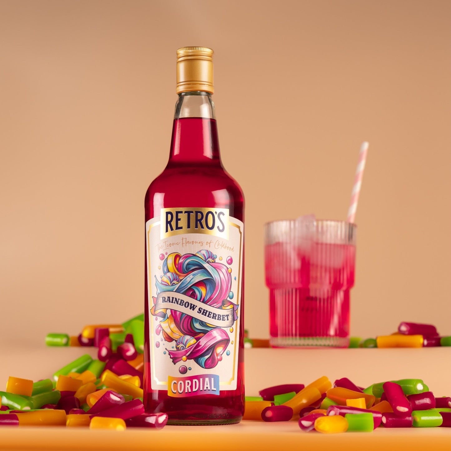 RETROS CORDIAL RAINBOW SHERBET 750ML