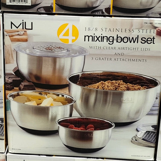 MIU Stainless Steel Mixing Bowl Set with Graters 4 piece set