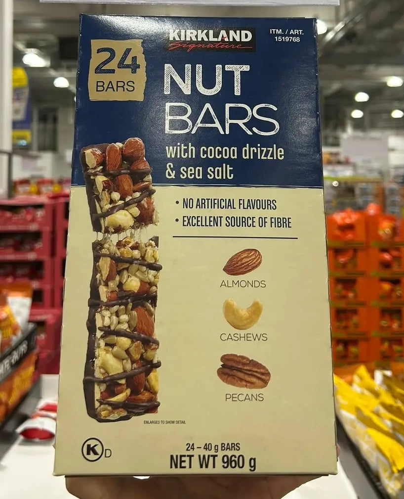 KIRKLAND SIGNATURE NUT BARS with cocoa drizzle & sea salt 24 X 40G