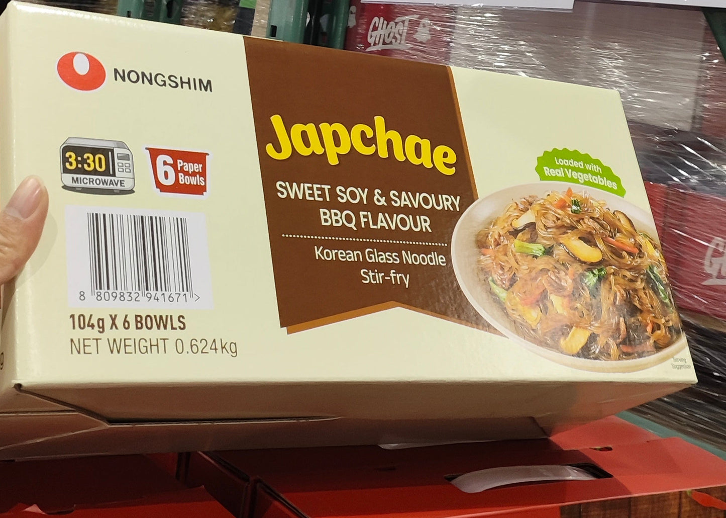NONGSHIM Japchae Sweet Soy & Savoury BBQ Flavour Korean Glass Noodle Stir-fry 6 x 104g
