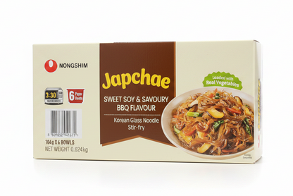 NONGSHIM Japchae Sweet Soy & Savoury BBQ Flavour Korean Glass Noodle Stir-fry 6 x 104g