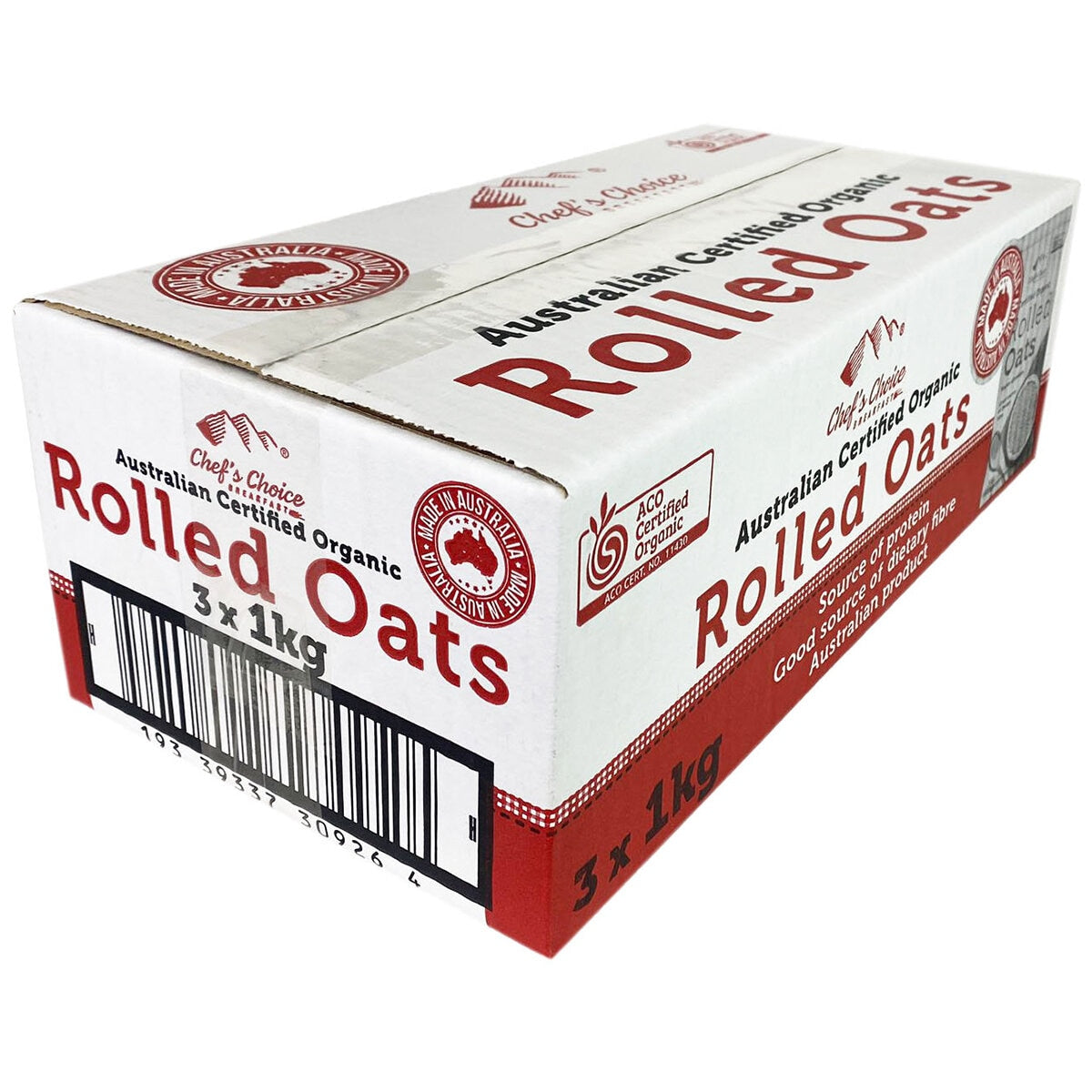 Chef's Choice Australian Certified Organic Rolled Oats 3 x 1kg