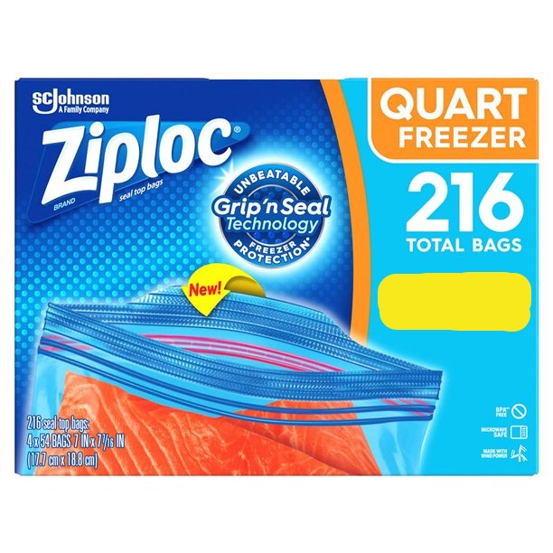 ZIPLOC HEAVY DUTY FREEZER BAGS 216 CT / 946ML SIZE