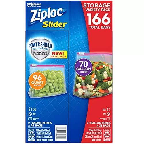 Ziploc Storage Slider Pack 166ct 2 x 35ct gal + 2x48ct quart